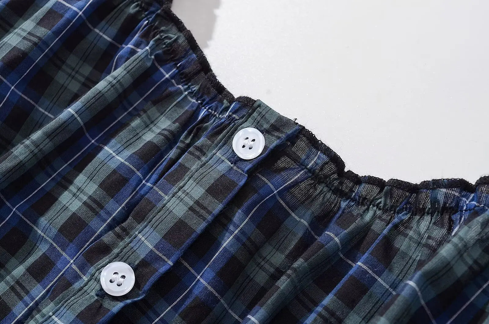 Cyflymder  CHIC Contrast Color Plaid Open Buttons Slash Shoulder Mini Dress Women Short Sleeve Slim Waist Dresses Holiday Robe Femme