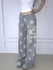 Cyflymder   Polka Dot Drawstring Wide Leg Trousers Harajuku Letter Printing Straight Pants Y2k Aesthetic Vintage Casual Pantalones Women