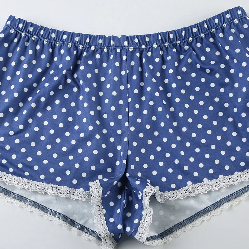 Cyflymder  Casual Slim Dot Print Shorts Sets Housewear 2 Piece Sets Lace Trim Camis Tops Mid-Waist Shorts Women 2025 Summer Fashion