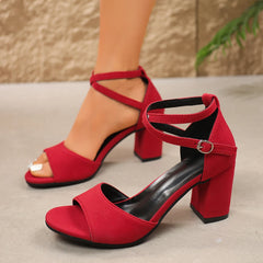 Cyflymder  New Fashion Buckle Latch Sandals Summer Round Toe Open Toe Sandals Wear-resistant Sexy High Heels