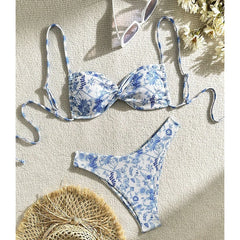 Cyflymder  Sexy Bikini Set Women Swimsuit Print Bandage Sexy Beach Biquinis New Summer Swimwear Fashion Holiday Beachwear Bikini Set