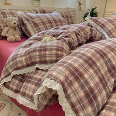 Cyflymder  INS Korean Style2025 New Yungan Cotton Wrinkled Double-layer Yarn Lace Bedding Sets