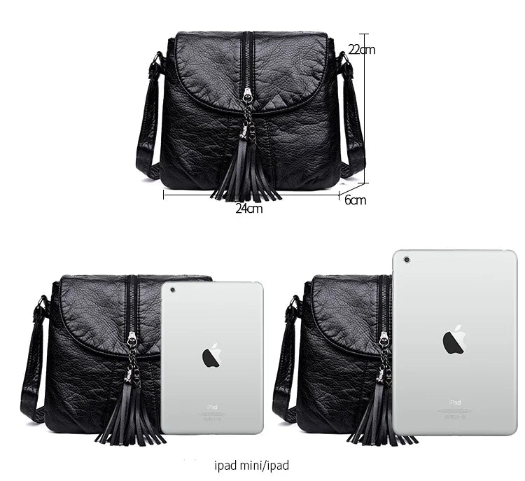 Cyflymder  Casual Women Crossbody Bags with tassel Soft PU Leather Messenger Bag Female Small Bags Multiple Pockets Versatile Large capacit