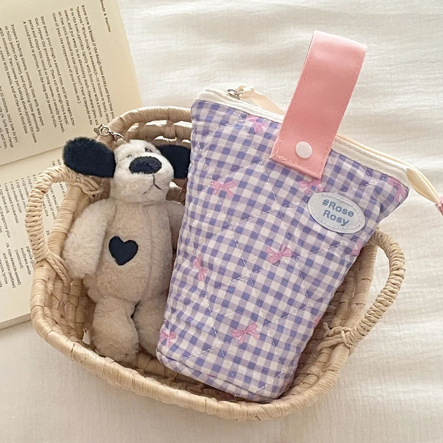 Cyflymder  1 Piece Sweet Chic Pen Holder for Kids Girl Cute Princess Bow Plaid Pencil Pouch School Portable Large Capacity Stationery Bag