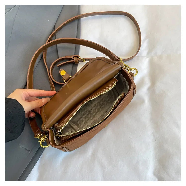Cyflymder  New Ladies Vintage Saddle Bag Simple Commuter Crossbody Bag Soft Texture Bean Curd Square Bag Elegant Versatile Shoulder Bag