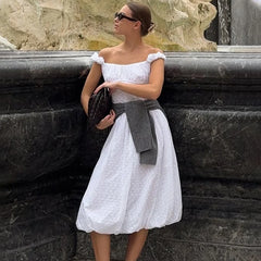 Cyflymder  Women Jacquard Off-The-Shoulder Dress Summer New French Hollow Embroidery Slim Flower Bud long Dress Female Banquet Dress