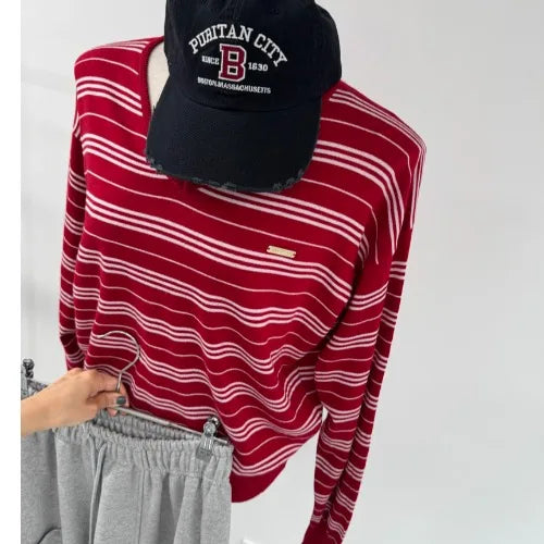 Cyflymder  Faionable Simple V-ne Striped Knitwear Ele Aosphere Dongda Gate 25 Autumn Sle Women's Clothing Commute Season