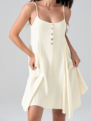 Cyflymder  Women s Sleeveless V-Neck Mini Dress with Adjustable Spaghetti Straps and Open Back Detail for Summer Beach Party