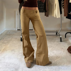 Cyflymder  Safari Style Casual Basic Solid Cargo Jeans Slim Low-Waisted Straight Pants Women Autumn Winter Fashion Streetwear Ladies
