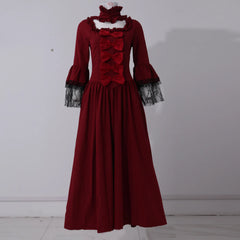 Cyflymder  Medieval Victorian Court Lace Patchwork Gothic Dress Halloween Witch Cosplay Party Costume Square Neck Flare Sleeve Maxi Dress