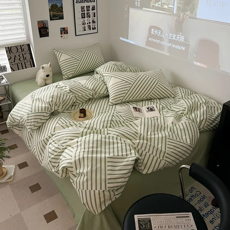 Cyflymder  100% Cotton Bedding Sets with Geometric Pattern Printing Super Soft Durable Bedclothes for Adults Quilt Kit for Home Schools