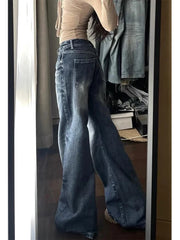 Cyflymder  Low-Waisted Wide-Leg Denim Strides for Women Raloph Classic Blue Casual Sle Summmer Faion High Street Skinny Length Trow