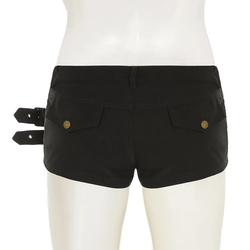 Cyflymder  Sexy Slim Fit Waist Bule Super ort Pants Asymmetric Street Sle Low Waist Tee-quarter Length Thin Fabric Summer Faion