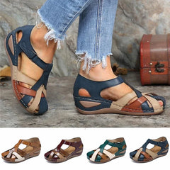 Cyflymder  Newly Lollita Orthopedic Plus Sandals PU Leather Retro Arch Support Comfy Round Toe Sandals for Women Toe Protection Design