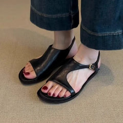 Cyflymder  NEW Summer Women Sandals Split Leather Shoes for Women Open Toe Low Heel Shoes Concise Gladiator Sandals Retro Handmade Shoes