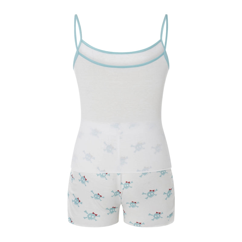 Cyflymder  Fairy Y2K 00s Vintage 2 Piece Kawaii Skull Print Pajama Set Lovely White Cami + Mini Shorts Grunge Coquette Lounge