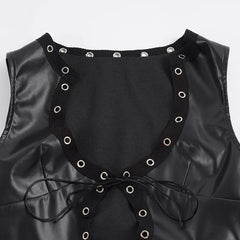 Cyflymder  Punk Style Y2K Grommet Lace Up PU Leather Tanks Top Women Fashion Hollow Out V Neck Sleeveless Slim Vests Night Clubwear Tees