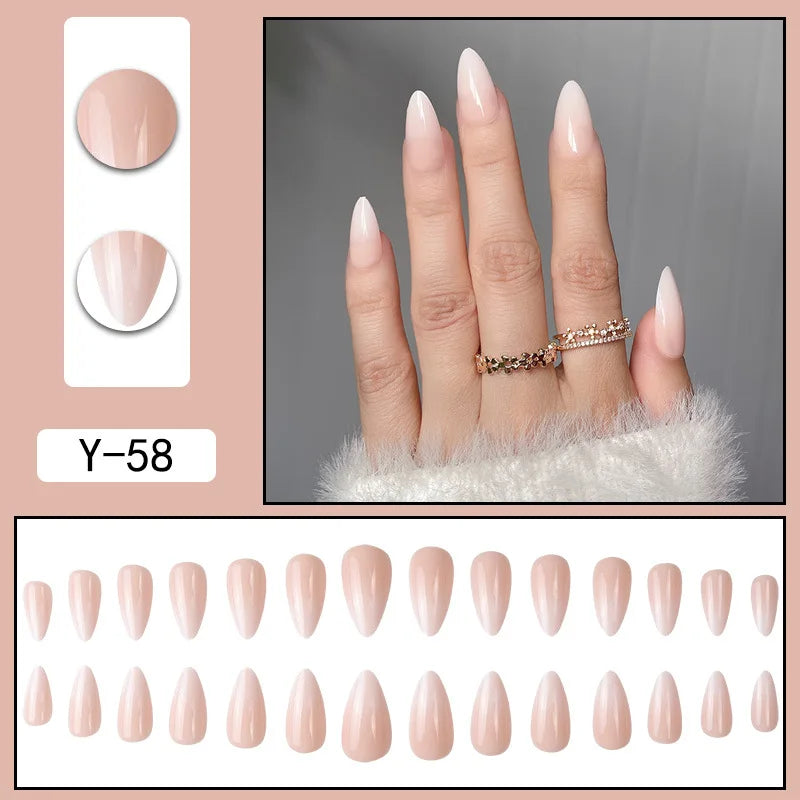 Cyflymder 24Pcs/Set Almond Gradient Press On Nail Art Wearable Fake Nails Pointed Simple Ballet Coffin Reusable False Nails Tips Finished