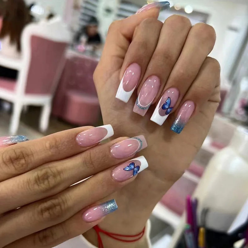 Cyflymder  24Pcs Fake Nails Press On Supplies False Charms Tips For ABS Nail Art And Decorations Manicure Extension Contains Jelly Gel