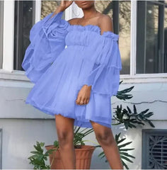 Cyflymder  Sexy Ruffles Womens Dress Women Wrap Solid Color Mesh Strapless Princess Beach Dresses Sheer Fashion High Waist Mesh Party