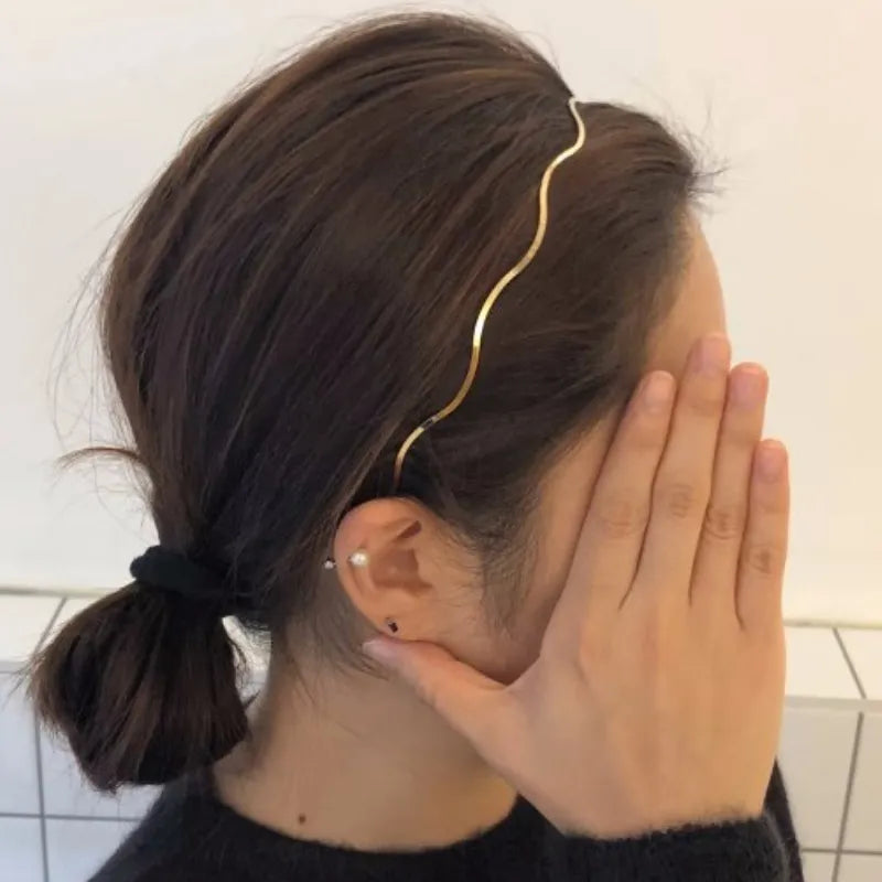 Cyflymder New Fashion Women Gold Metal Wave Bending Hairbands Geometric Thin Headbands Elegant Headdress For Daily Party