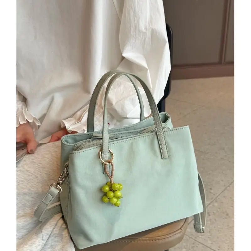 Cyflymder  Sweet Green Tote Bag Women Lightweight Waterproof Nylon Large Capacity Shoulder Bag Ladies Versatile Solid Color Crossbody Bags