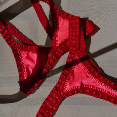 Cyflymder   Red Crochet Bikini Set New Bandeau Biquini Women Sexy Swimsuit Push Up Swimwear Female Mirco Bikinis Bathing Suit Beachwear