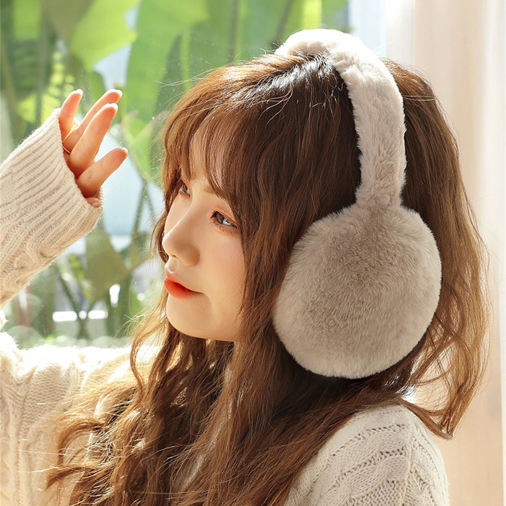 Cyflymder Foldable Plush Earmuffs Women Winter Warm Earflaps Unisex Portable Ear Headphone Outdoor Fashion Solid Color Frostproof Earcover