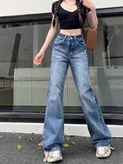 Cyflymder  Y2K Washed Denim Pants Women High Waist Wide Leg Jeans Spicy Girl Retro Straight Leg Loose Fit Long Trousers Autumn