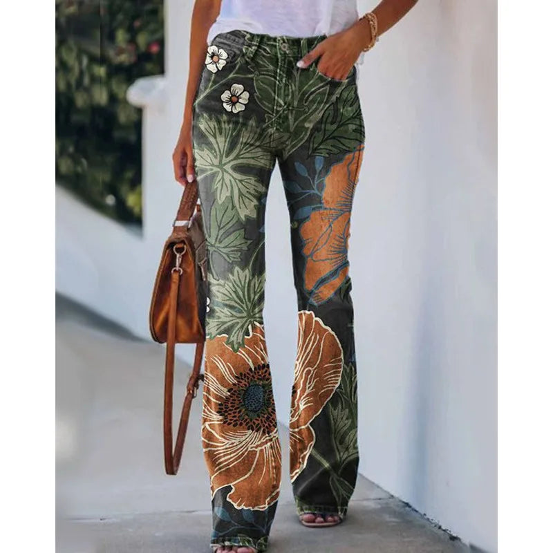 Cyflymder  New Arrival European American Plus Size Women Casual Pants Floral Print Thin Long Trousers Fashion Comfortable Loose Fit Summer