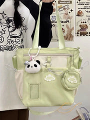 Cyflymder  Cute Color-Block Fresh Style Crossbody Bag Japanese School Aesthetic Spacious Tote for Girls All-in-One Student Study Bag