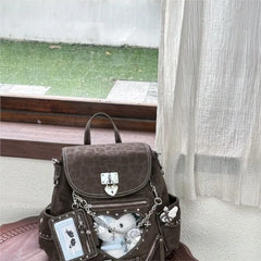 Cyflymder  Sweet Cute Chain Lock Backpack Women Heart Transparent Denim Ita Bag Ladies Harajuku Commuter Star Print Versatile Daypack Chic
