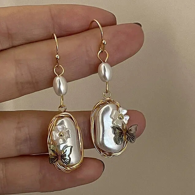 Cyflymder  Retro Metal Asymmetrical Long Crystal Stud Earrings for Women European American Style Jewelry Party Travel Accessories