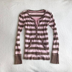Cyflymder  Vintage Fashion Korean O Neck Long Sleeve Autumn All Match Basic Pullover Y2k Half Buttons and Pockets Design Tops Punk Clothe