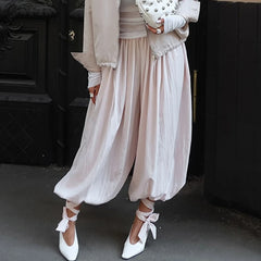 Cyflymder  Fashion Loose Drawstring Jogger Balloon Pants Women Casual Elastic Waist Baggy Pants for Daily Life Vacation Trouser