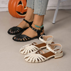 Cyflymder  Women's Roman Sandals Summer New Retro Real Leather Ladies Sandals Hollowed Women's Cage Shoes