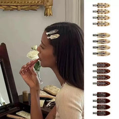 Cyflymder  2Pcs French Rhinestone Side Hair Clip Marble Acetate Duckbill Non-Slip No Damage Stylish Hair Accessory New