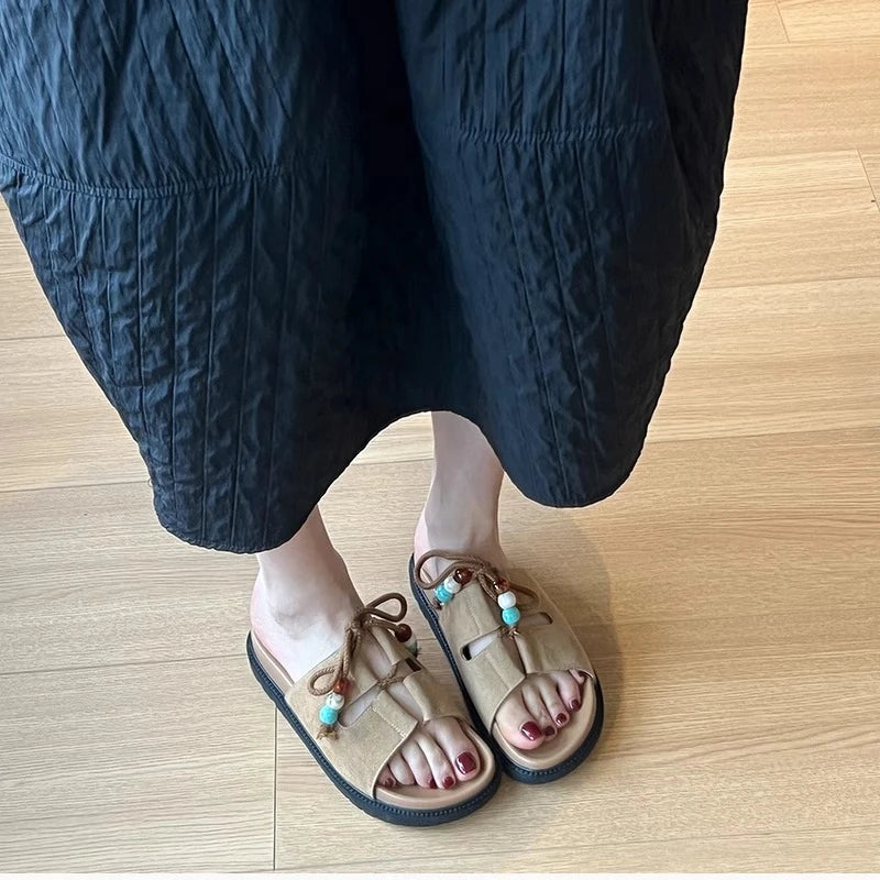 Cyflymder  Platform Anti-Slip Wear-Resistant Slippers Summer New Round Toe Open Toe Crystal Buckle Anti-Slip Wear-Resistant High Heels