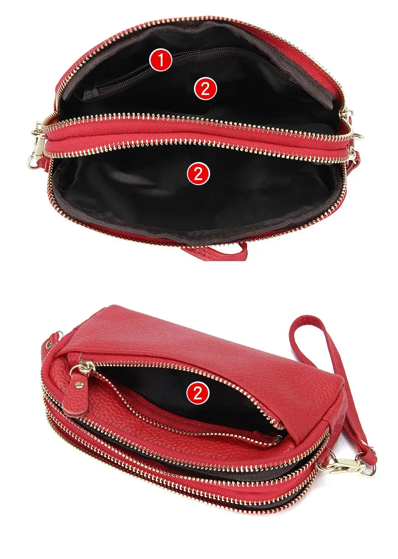 Cyflymder  Genuine Leather Women Double Zip Wallet new Ladies Clutch Purse Cowhide Wristlet Bag Coin Purse Fashion Mobile Phone Bags