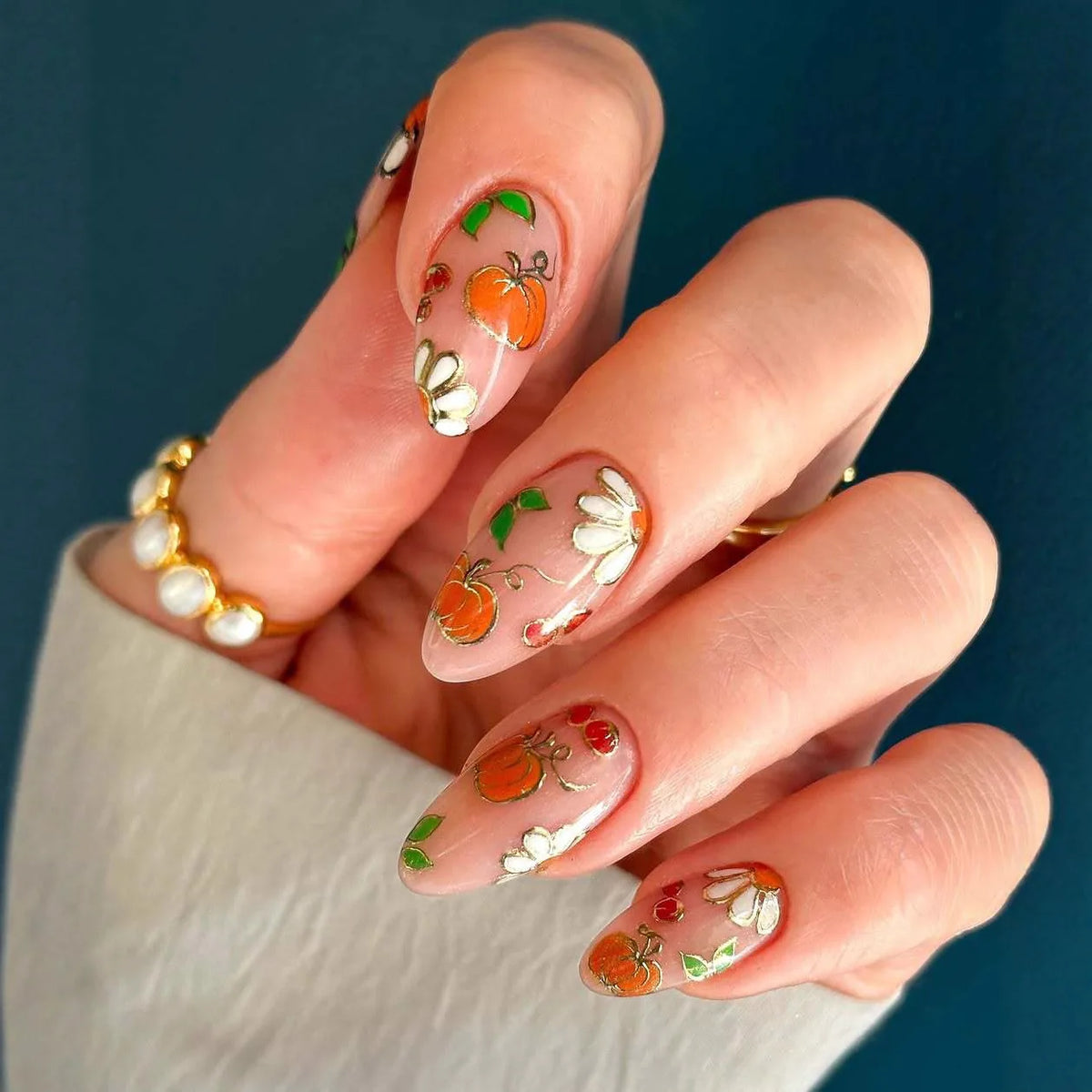 Cyflymder  24Pcs Short French Almond Press on Fake Nails Green Check Design False Nails Lemon Cherry Pattern Reusable Full Cover Nails Tips