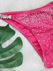 Cyflymder  Shiny Diamond Party Bikini Two-Piece Set Women's Sexy Solid Color Lace-up Swimwear Beach Female Summer New