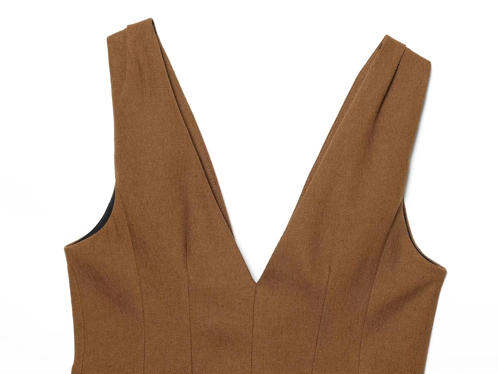 Cyflymder  Fashion Slim Vest For Women Summer 2025 New Brown Single Breasted V-neck Sleeveless Waistcoat Sleeveless Office Casual Solid Top