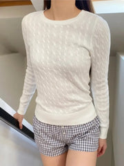Cyflymder  Twist Knitted Crop Tops Women Autumn Beige Casual Square Neck Slim Long Sleeve Pullover Sweet Cute Preppy Style Chic Sweaters