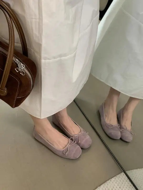 Cyflymder  Round Toe Bow-Knot Women Casual Female Sneakers Flat Shoes Autumn Shallow Mouth Butterfly Dress Fall New Lace-Up PU Leisure Floc