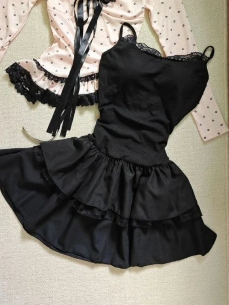 Cyflymder  Japanese Style Sweet High Street Y2K Suit Women's Bowknot Polka Dot Tops + Skinny Black Dress New Chic Party Lovely Outfits 2026