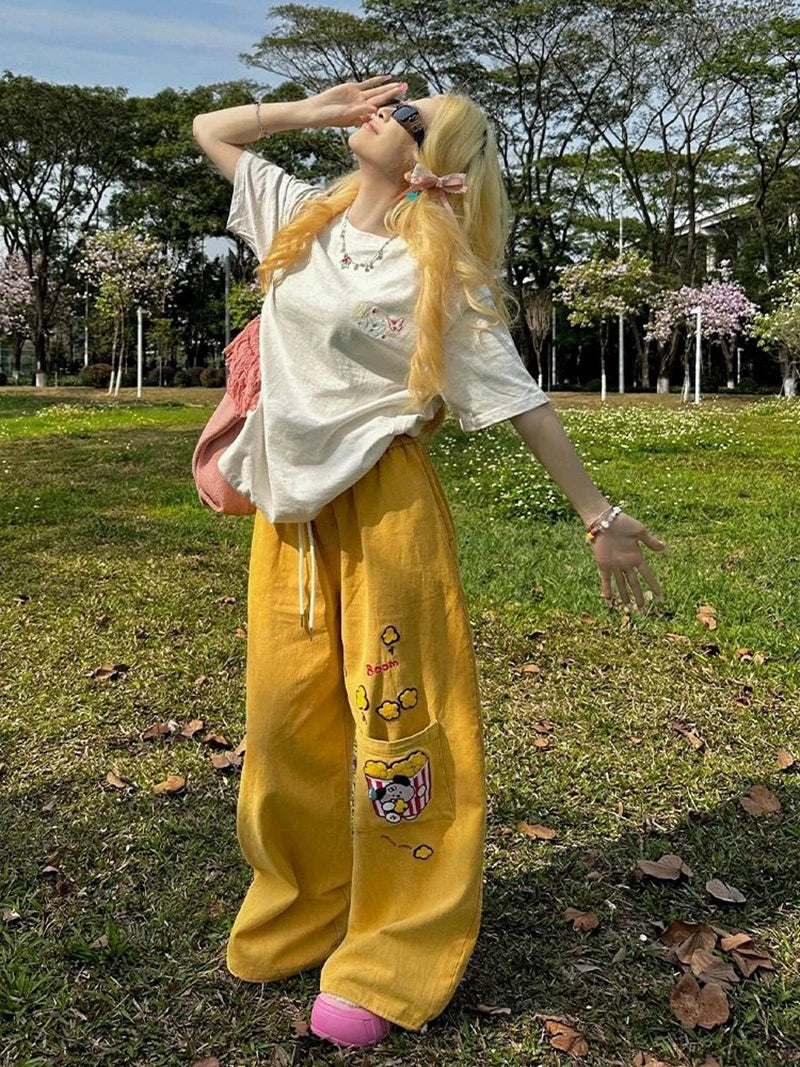 Cyflymder  Y2K Cargo Pants Women Oversized Embroidery Sweatpants Harajuku High Waist Wide Leg Joggers Streetwear Korean Baggy Trousers New