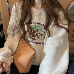 Cyflymder  American Fashionable Printed Sweatshirts Women's Clothing Casual O-Neck Autumn Winter New Fleece Loose Basic Long Sleeve Hoodies