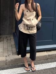 Cyflymder   Women Fashion Trend Belt+Tank Tops Double-Breasted Decoration Leisure Music Festival Hip-Hop Street Fashion Clubwear