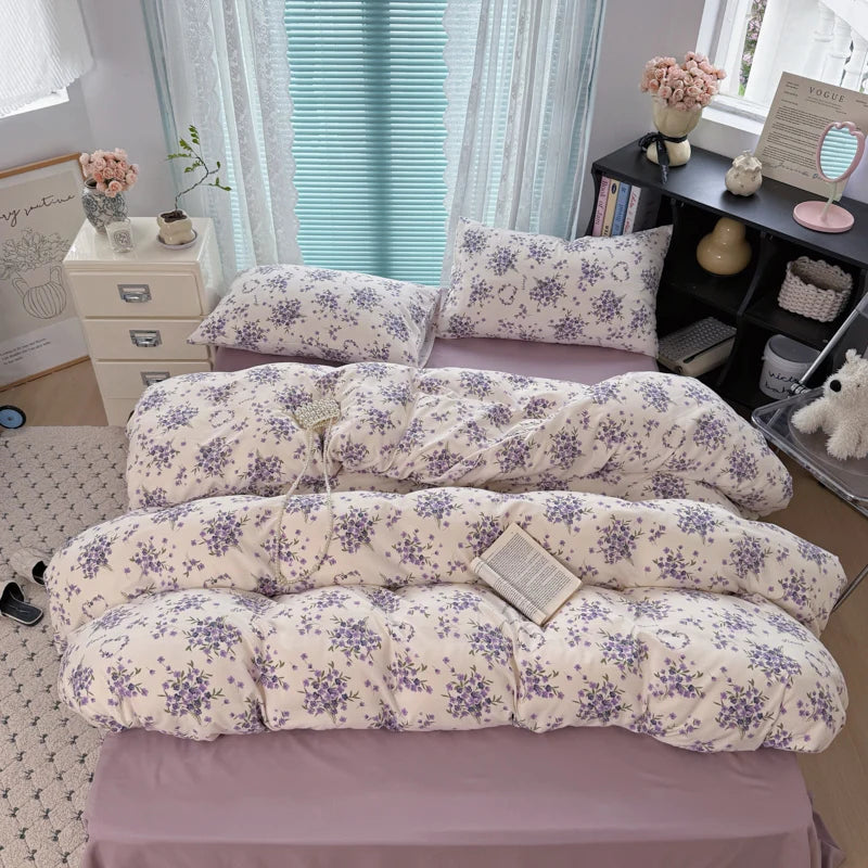 Cyflymder  INS Korean Style 2025 Floral Bedding Sets New Skin Friendly Soft Washed Cotton Printed Bed Sheet Sets
