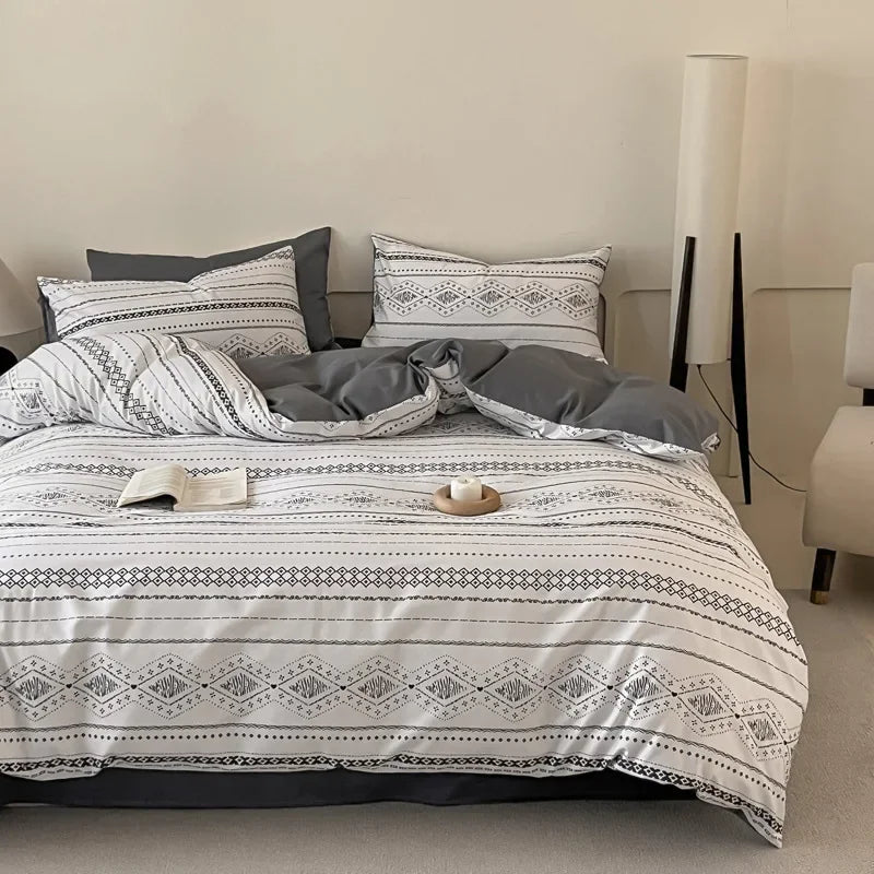 Cyflymder  Fashion Geometric Pattern Printed Fitted Sheet Style Bedclothes Cotton Soft Skin Friendly Bedding Set King Queen Bed Comfort Set